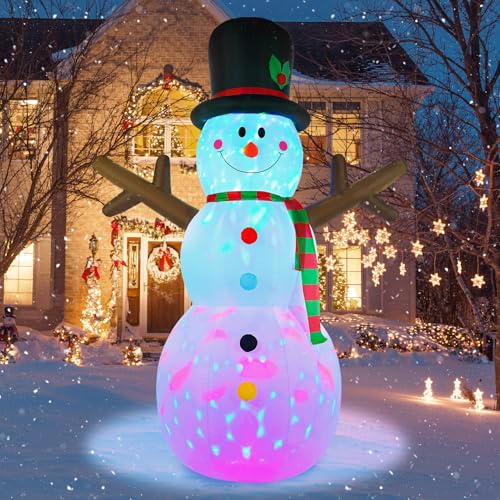 Wabolay Snowman Inflatable Christmas Yard Decorations 8ft Giant Frosty Blow Up Snowman Inflatables Outdoor Rotating Colorful Led Lights Blowups Merry Xmas Winter Decor for Indoor Outside Lawn Vacation