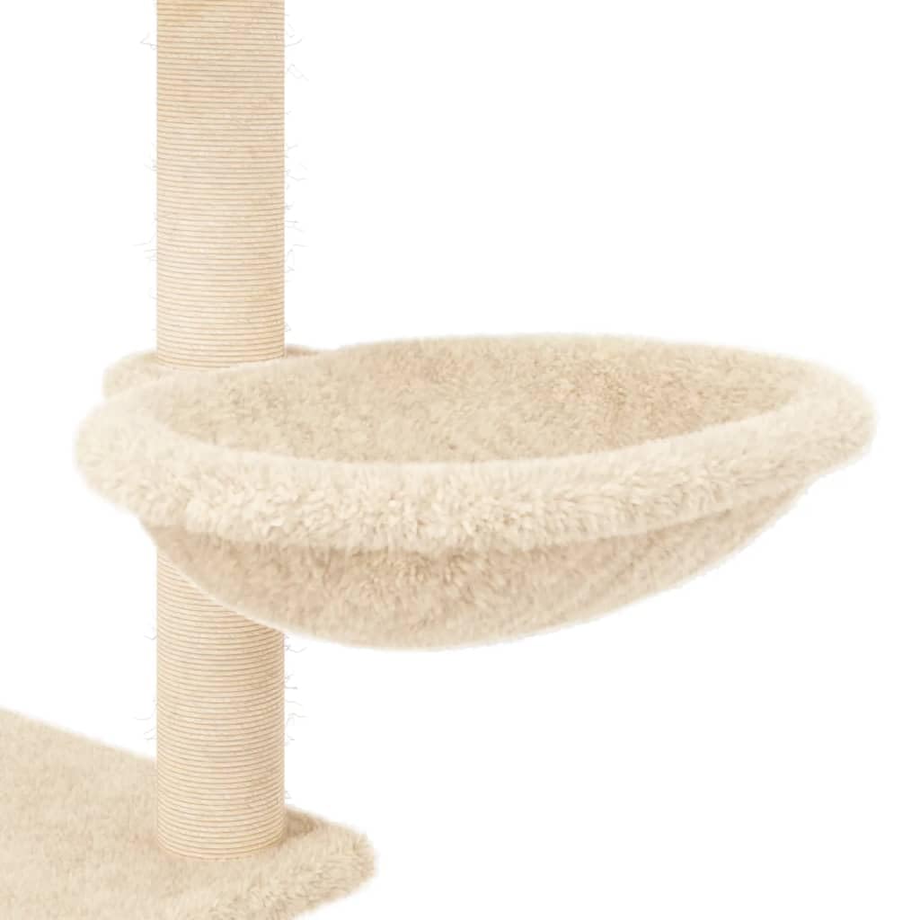 Kratzbaum Katze mit Sisal Säulen Creme 153 cm Kletterbaum Höhle Hängematte Liegemulde Plüsch Stamm Kratzbrett robust stabil platzsparend für Wohnung Balkon