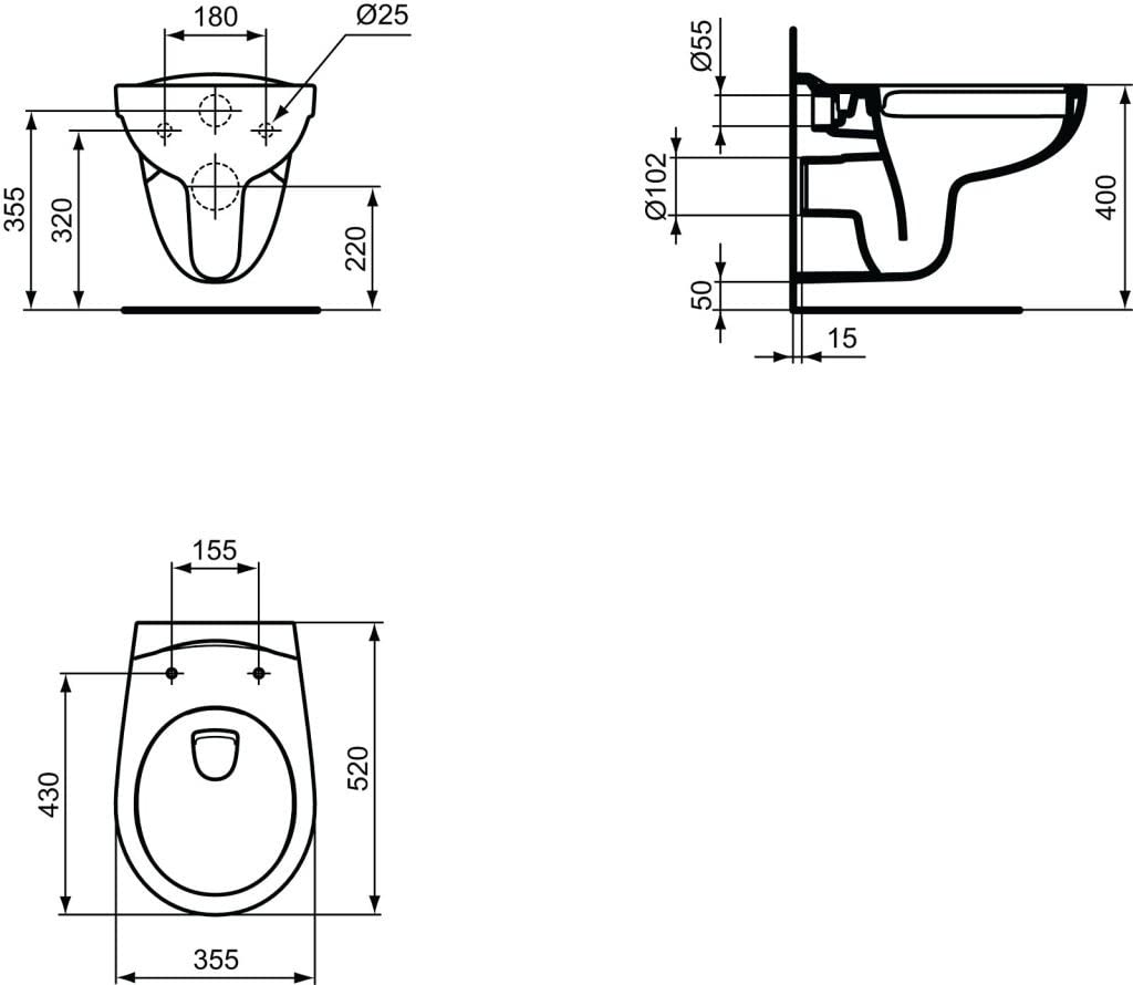 Porcher - WC suspendido 355x520x370 Rimless (P006701) - P006701