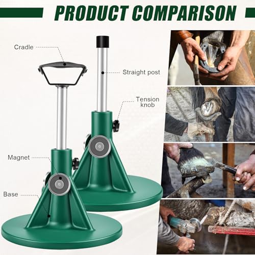 Image of Zonon Farrier Horse Hoof Stand, Tool-Height Adjustable Metal Horse Hoof Trimming Tools, Extra-Large Base Enhances Stability, Blacksmith Farrier Stand(Green,Metal Round Base)