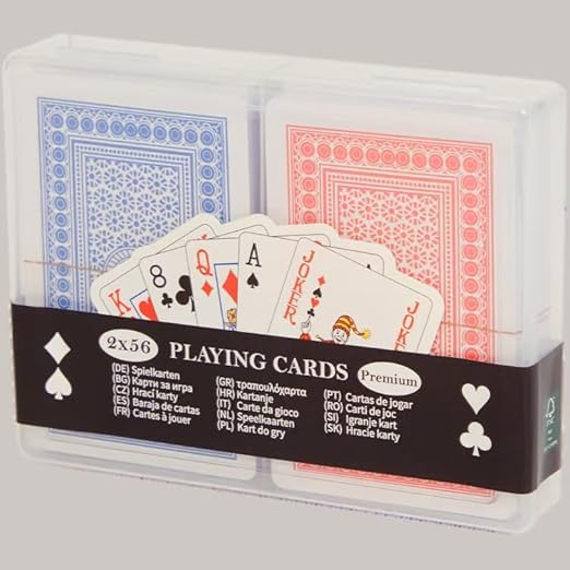 Générique Jeu de Cartes Premium, 2 Paquets Rouge et Bleu, 56 Cartes Dont 3 Jokers par Paquet avec Étui de Protection, Idéal pour Poker