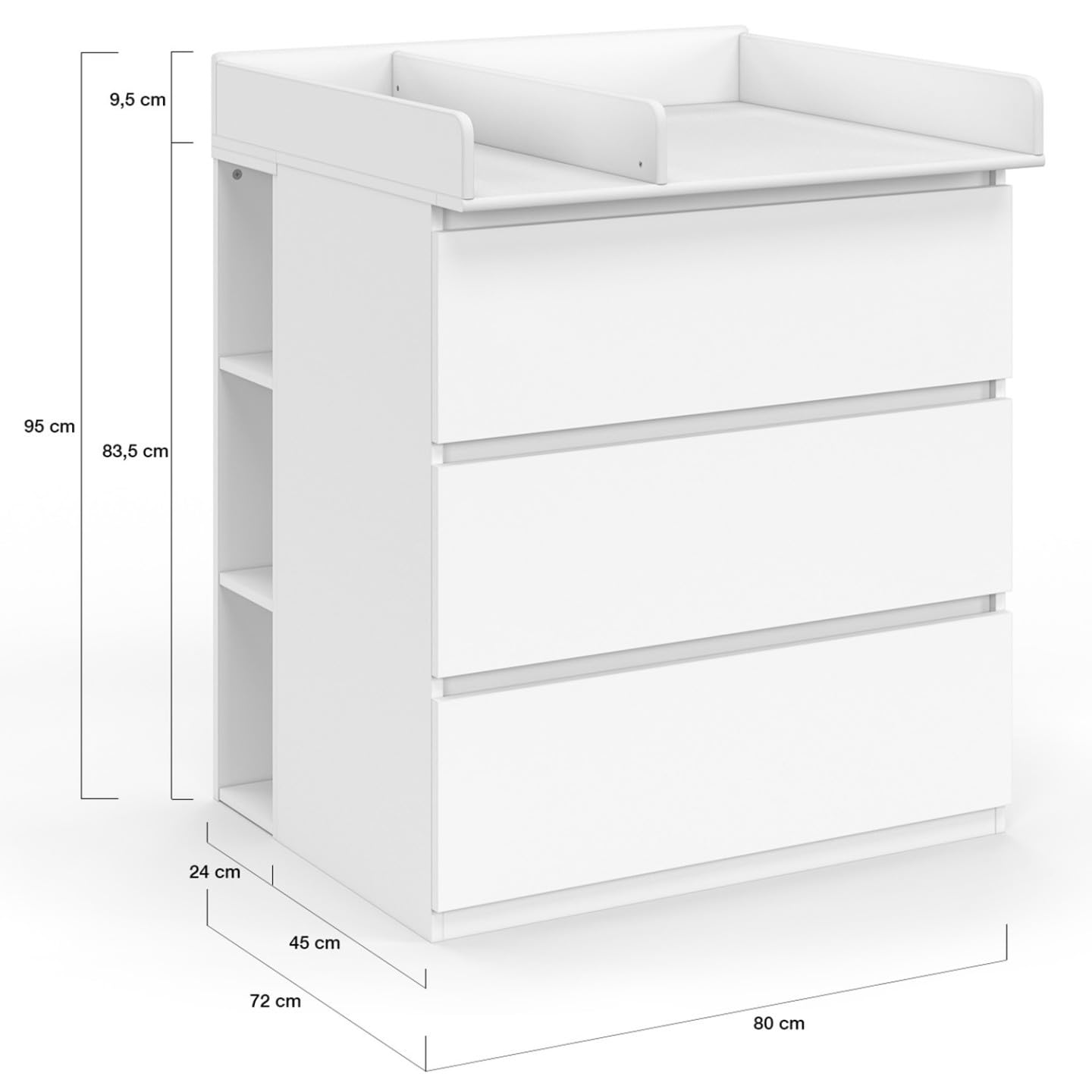 IDMarket - Commode à Langer évolutive Ambre Blanc 3 tiroirs Table à Langer et 2 étagères Amovibles