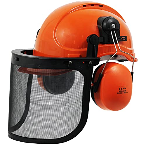 SPARES2GO Chainsaw Safety Helmet with Mesh Visor and Ear Muffs Ocean