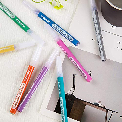TWOHANDS Outline Markers,Glitter Paint Pens,Metallic Markers,8 Assorted Colors,Great for writing and drawing lines on Paper,Posters,Greeting and Gift Cards (1 PACK) 2005 - Thumbnail 2