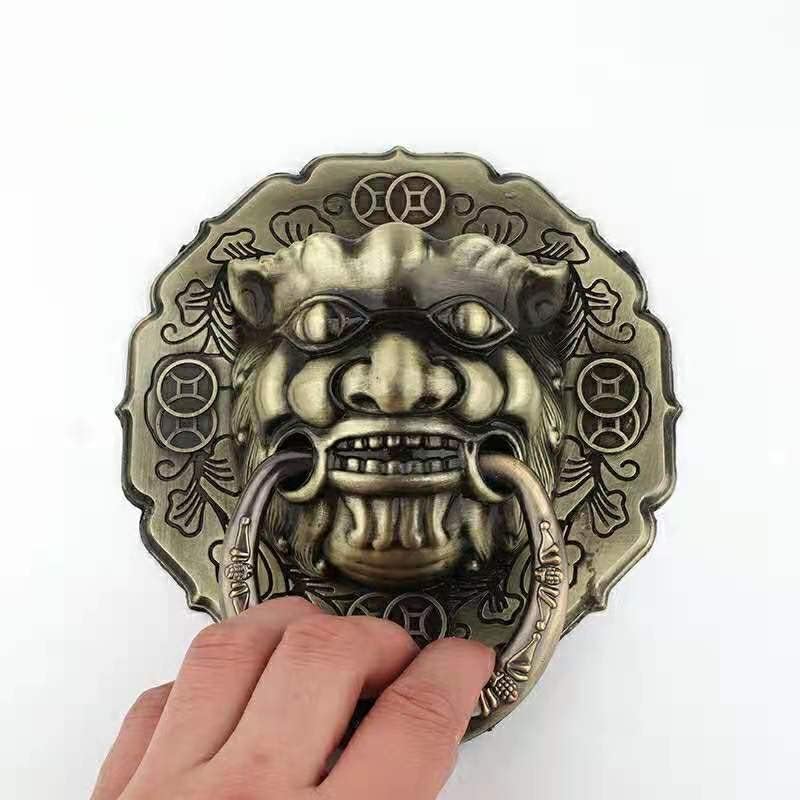 170mm Large Antique Retro Door Wooden Door Handle Zinc Alloy Fittings Lion Head Red Bronze Color Pull Ring Door Knocker - (Color: green bronze)