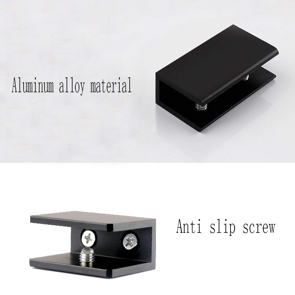 haowei 8 Pcs Black Square Glass Clip Clamp Holder Adjustable Space Aluminum Glass Brackets Flat Back Shelf Black for Balustrade Staircase Handrail Window Accessories (Suitable for 0.31"-0.39") — Amazon image 3