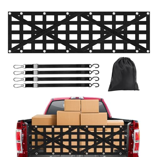 Heavy Duty Tailgate Net for Truck Bed Cargo Net with 4 Adjustable Buckle Straps Durable Nylon Tailgate net Compatible with Jeep Pickup Truck Boat SUV 59 x 18