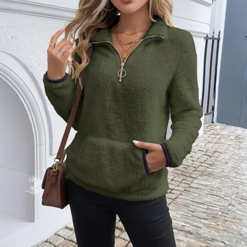 Green Sweatshirt for Women Oversized Half Quarter Zip Fleece Pullover - image 3