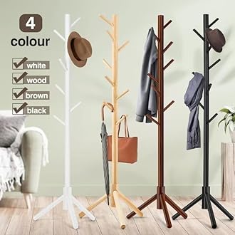 High-Grade Wooden Coat Rack, Freestanding Coat Rack with 8 Hooks and 3 Adjustable Size Tree Coat Racks for Bedroom, Hallway, Entrance, Office, for Hats, Coats, Scarves, Handbags