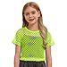 QISSYILY Girls' Fishnet Crochet Crop Tops Neon Sheer Mesh Shirt Hip Hop Dance Short Sleeve Shirts Hollow Out T-Shirts Blouse(Neon Green,8Y)
