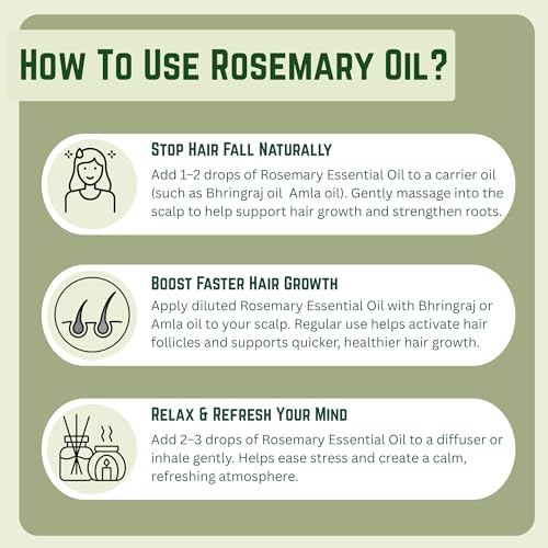Image of KUNJ Rosemary Oil for Hair Growth & Hair Fall Control - 30ml | 100% Pure & Natural Undiluted Rosemary Essential Oil | Promotes Thick Hair, Scalp Nourishment, Dandruff Care | Steam Distilled