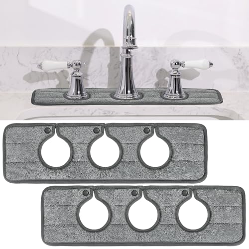 Teenyyou 2 Pcs Faucet Mat for Kitchen Sink Splash Guard for Kitchen Sink Faucet Dish Drying Mat for Bathroom Sponge Holder(Dark Gray,3 Round Holes)