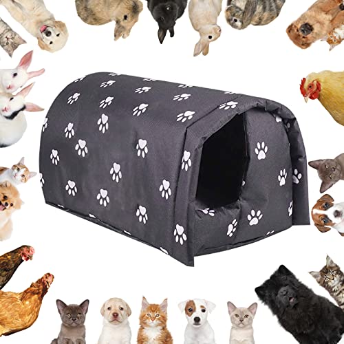 Image of Fhiny Stray Cats Shelter, Waterproof Outdoor Cat House Foldable Warm Pet Cave for Winter Wild Animal Tent Bed Anti-Slip Kitten Cave for Feral Cat Dog Puppy Weatherproof Black (L:21.7 inchx16 inchx14.5 inch)