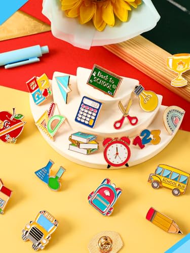 Image of JUNEBRUSHS 28PCS Back to School Enamel Pins Cute Brooch Pins | Welcome Back to School Party, Classroom Favor Supplies, Exchange Gift Clothes Hat Accessories