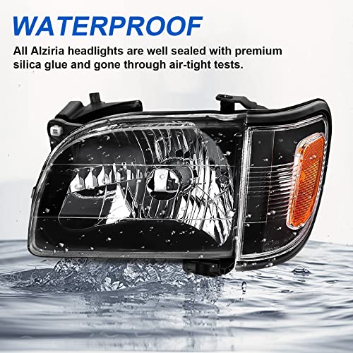Alziria Headlight Assembly Compatible With 01 02 03 04 Toyota Tacoma 2001 2002 2003 2004 Toyota Tacoma 2001-2004 Toyota Tacoma Headlights+Bumper Light (Black Housing Amber Reflector) #TOP5