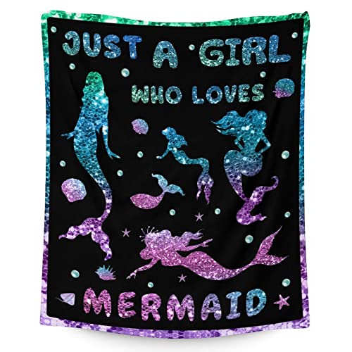 Mercuryelf Mermaid Throw Blanket - Soft, Fuzzy & Warm - 30x40 Inches Small Blankets for Lap, Crib - Black Cute Throws Gift for Mermaid Lovers