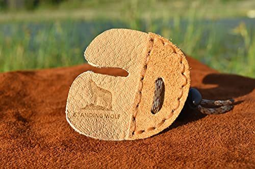 Standing Wolf Traditional Moose Leather Finger Tab For Archery | Traditional Style Archery Tab Finger Protector (Tan) | Handmade Archery Tabs For Hunting & Target Practice #TOP1