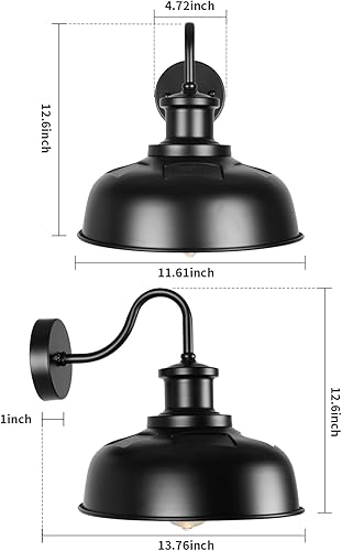Miniatura 2 de RZSR007-2 BK - Lámpara solar de granero para exteriores, con cuello de cisne, lámpara de pared exterior de granja, lámpara industrial exterior,