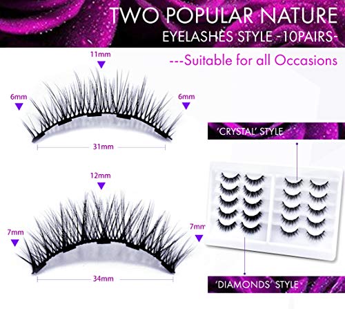 Arishine 3D 5D Magnetic Eyelashes With Eyeliner Kit, 10-Pair Reusable Natural Magnetic Lashes, 2 Pair Fluffy Magnetic Eyelashes, 2 Tubes Of Magnetic Eyeliner With Scissors Tweezers & Mirror Case #TOP2
