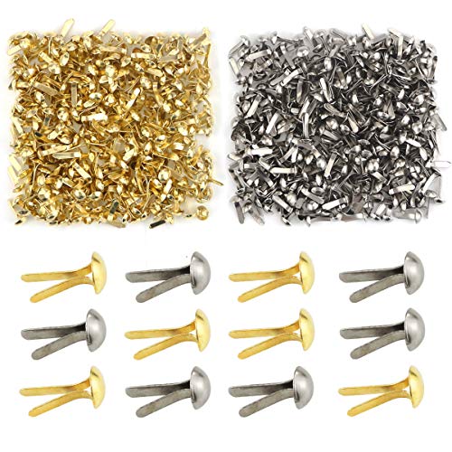 Yexpress 600 Pieces 4.5 x 8mm Gold & Silver Mini Brads Round Paper Fasteners Brass Pastel Metal Brads for Scrapbooking Crafts DIY Paper