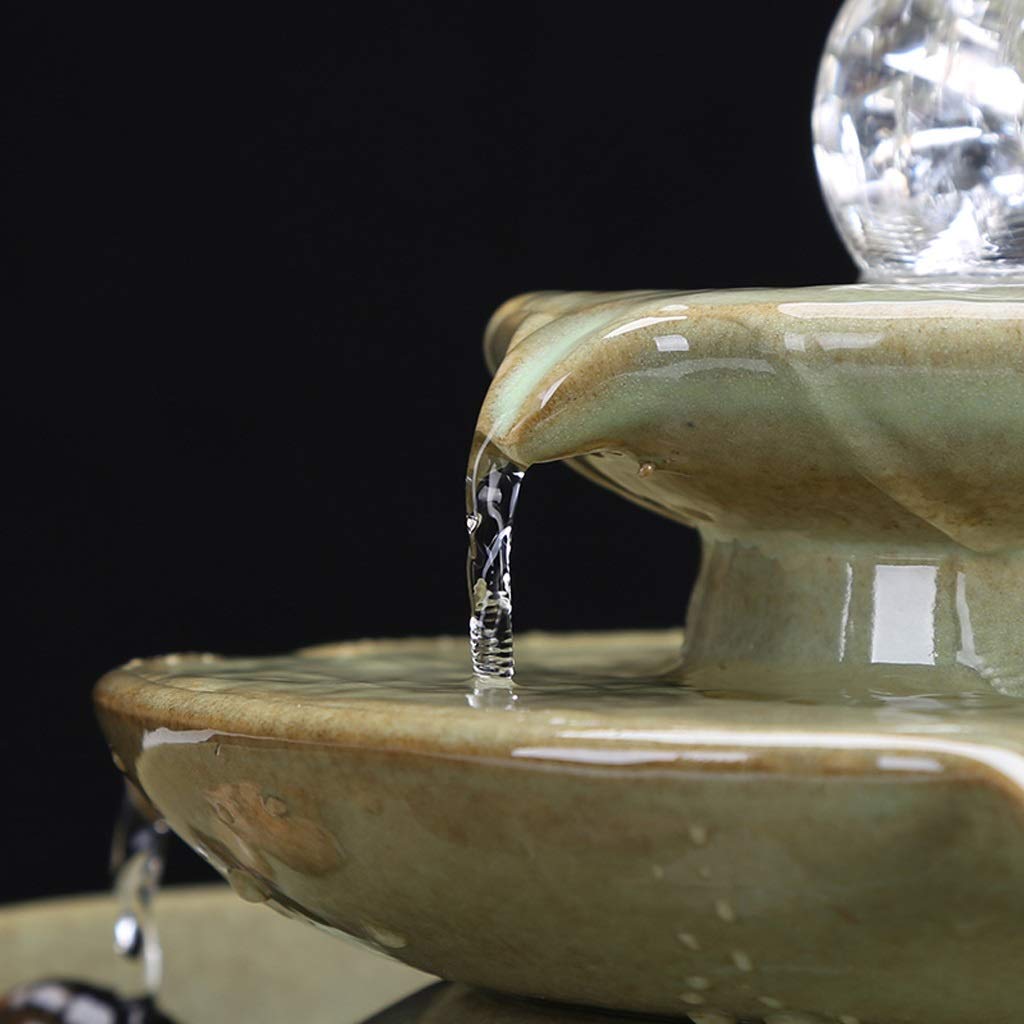 7.4 in.Fontana d'acqua antica con lampada a led ceramica della fontana dell'acqua ornamenti dell'umidità dell'interno del feng shui della ruota di apertura della ruota fortunata di apertura fortunata