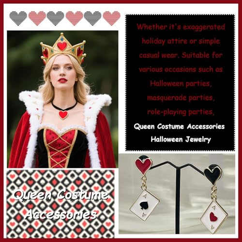 Queen Costume of Hearts Red Halloween Heart Poker Earrings Dangle Drop Gambling Casino Outfits Jewelry Gift Queen Hearts Accessories4