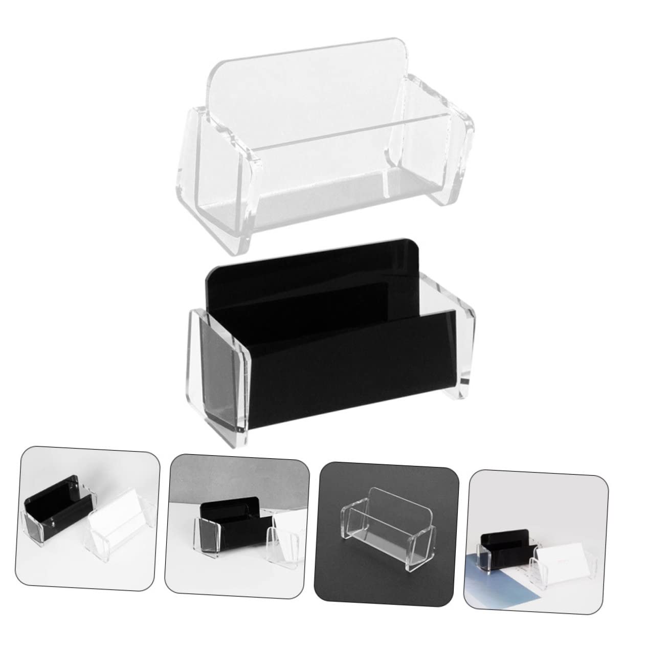 jojofuny 3 Set Porta Biglietti Da Visita Acrilico Trasparente E Nero Organizer Da Scrivania Con Capacità Carte Supporto Verticale Elegante Per Ufficio E Riunioni 2 Pezzi * 3