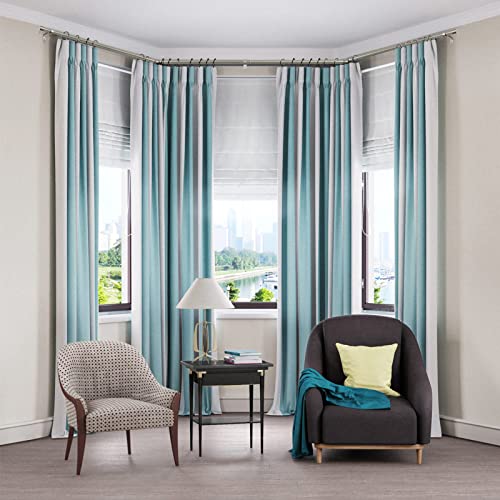 Hotozon 1 Inch Bay Window Curtain Rods, 36-72 Inch(Center Rod For Window (24 To 68 Inch), 20-36 Inch Side Rod For Windows (16-32 Inch), Antique Silver, End Cap Finials #TOP2