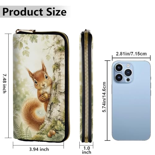 Image of Women's Wallets Credit Card Holder Money Leather Long Wallet | Long wallet with Wristlet,Large Capacity with Zip-Around Phone Purse for Women Ladies Girls,Cute Squirrel