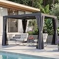CikaCika 10x12 Outdoor Louvered Pergola, Adjustable Roof Metal Gazebo with Waterproof Curtains & Netting, Modern Rustproof Aluminum Hardtop Shelter for Patio, Deck, Garden, Dark Gray