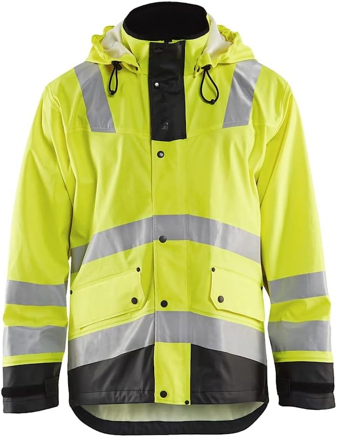 BLAKLADER Men's 4312 Hi-vis Windproof Waterproof Ventilated Rain Jacket with Welded Seams & Removable Adjustable Hood