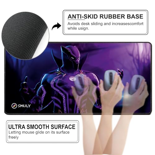 Image of Purple Superhero Gaming Mouse Pad, Large Desk Mat 58.5 x 28 cm, Extended Washable Mousepad, Desk Pad, 2mm Thick Non-Slip Rubber Base, Stitched Edges, Smooth Surface (Violet /Black)