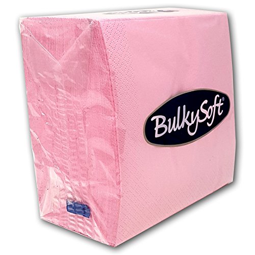 BulkySoft Paper Serviettes 2Ply Solid Colour Soft Napkins for Kitchen Parties and Events Rip Proof Disposable Tableware - 33 × 33 cm 100% Cellulose Pack of 100 Kitchen Napkins - Pink