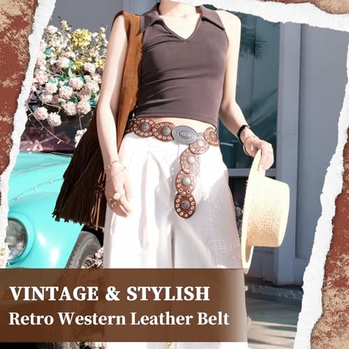 Disc Boho Western Belt for Women–Stylish Chunky Cowgirl Belt with Metal Buckle,PU Leather,Perfect for Dresses & Jeans4