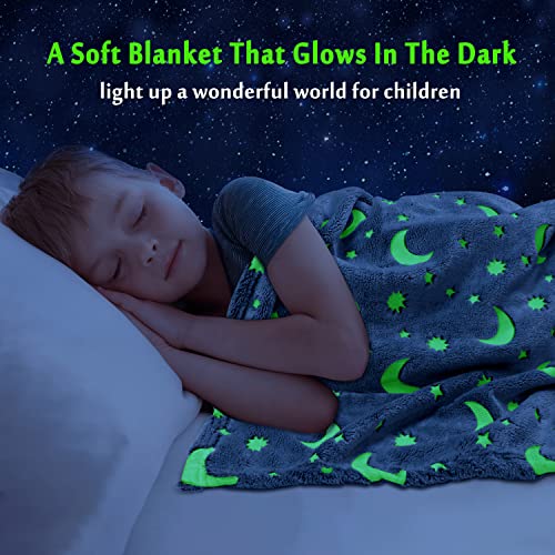 Lhmtqvk 60×70 '' Throw Blanket, Glow In The Dark Blanket, Soft Kids Blanket Unicorn Blanket Chunky Blanket Plush Throw Blankets For All Season (Star-Moon) #TOP3