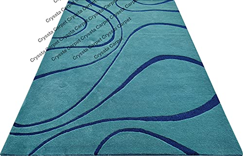Image of Ocean Wave Modern Carpet for Living Room Bedroom and Hall Size (6 x 8) Feet Color Teal