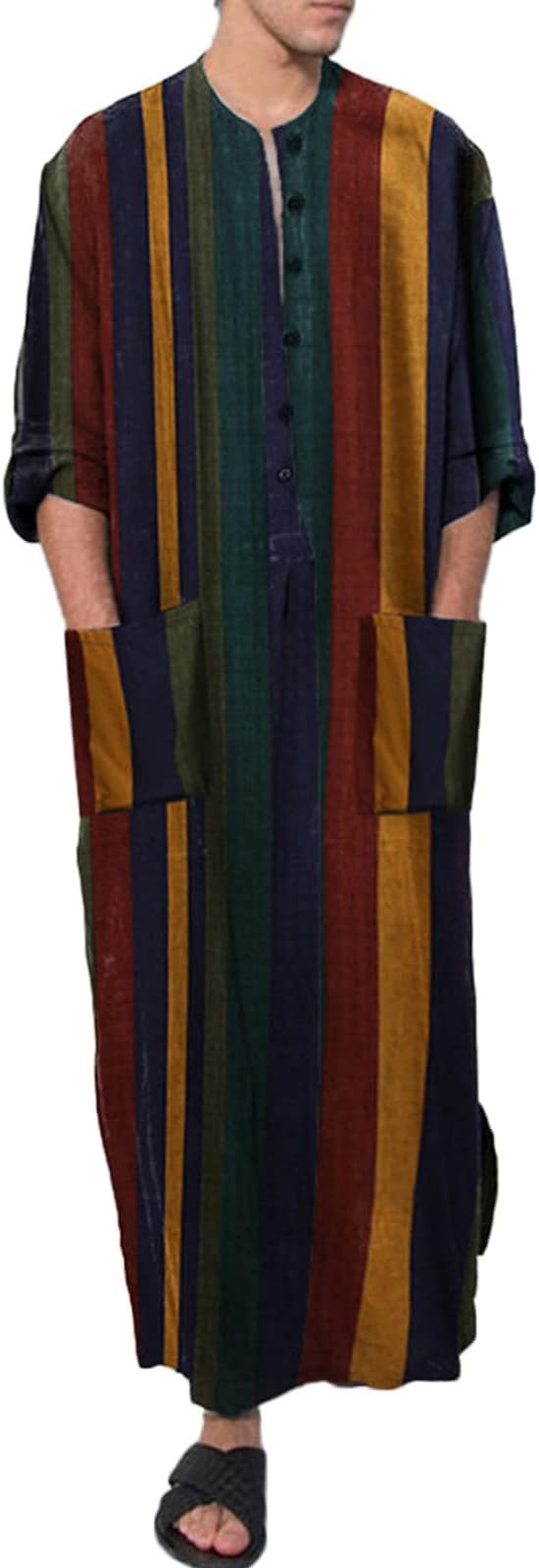 Alalaso Men's Muslim Kaftan Clothes Saudi Arabic Middle East Islamic Long Gown Dress Crew Neck Clothing Ramadan Jubbah