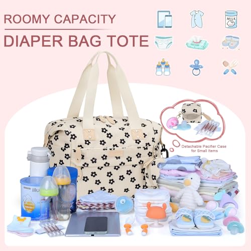 Image of Pritent Diaper Bag Tote - Diaper Baby Bags with Pacifier Case, Shoulder Straps, Stroller Clips, Waterproof Large Mommy Maternity Travel Baby Bag for Mom and Dad, Black flower, Medium