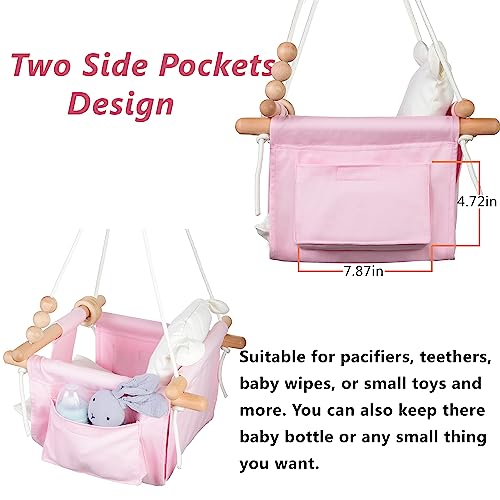Indoor Baby Swing Wooden Baby Hanging Swing Chair Canvas Baby Swing Seat Chair With Safety Belt And 2 Side Pockets For Outdoor Play Toysand And Indoor Playground Sport #TOP3