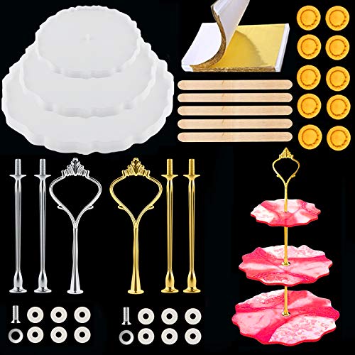 Kuchenständer Epoxidharz Formen Set, 3 Ebenen Unregelmäßige Kuchenteller Harz Form Rundguss Silikonform Wiederverwendbar DIY Obst Halter Tablett Handwerk für Home Party Hochzeit Dekoration Cover