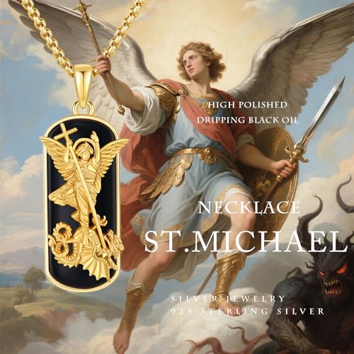 Gold Patron Saint Amulet Necklace 925 Sterling Silver Black Onyx Patron St Amulet Medal Protection Pendant Jewelry for Women Men4