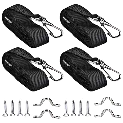 4er-Pack Bootsgurte, 1 Zoll breiter, Verstellbarer Markisengurt mit Metallbeschlägen für Marine-Überdachung und Zeltunterstützung, 28-60 Zoll (schwarz mit Zubehör) Bootsgurte
