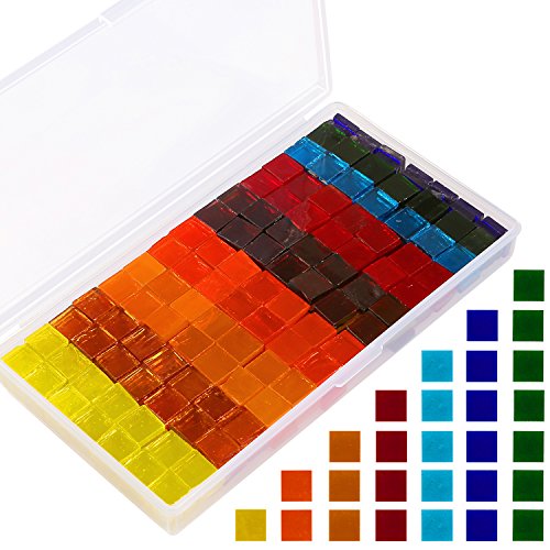 Resinta 400 Pieces/ 250 g Multicolor Mosaic Tiles Mosaic Glass Pieces with Plastic Container for DIY Crafts or Home Ornament, Semitransparent, 1 by 1 cm