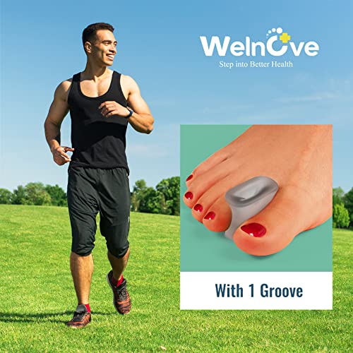Image of Welnove 12-Pack Gel Toe Separators - Bunion Pads - Toe Spacers for Straightening Overlapping Toes for Men and Women - Transparent Black