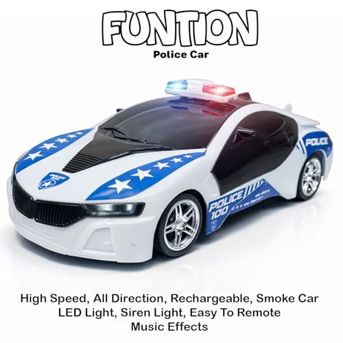Image of SMARTBOY Remote Control Car for Kids - RC Police Smoke Racing Toy, USB Rechargeable, LED Lights Siren Sound, Mist Spray Effect, Anti Skid Rubber Tires, High Speed for Boys & Girls 4+Years (6886 Blue)