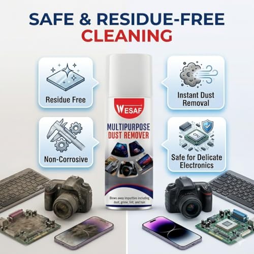 Image of WESAF Dust Remover Spray 450ml | Multipurpose High-Pressure, Residue-Free Air Duster for Electronics, Air Conditioner, Camera, Keyboard, Mobile, PC, TV, Precision Tools & Home Use - Non-Corrosive