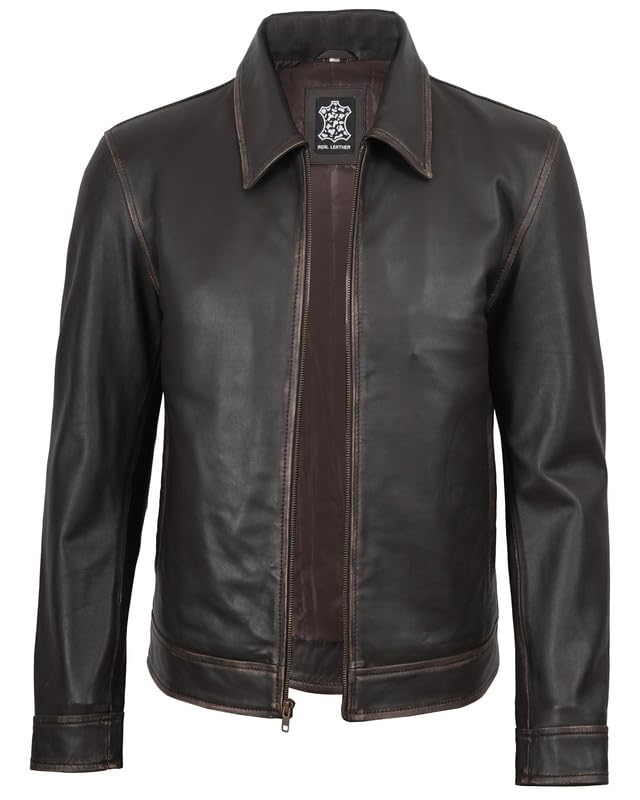 Image of Blingsoul Vintage Real Lambskin Leather Jacket For Mens - Moto Style Classic Shirt Collar Leather Jacket Men
