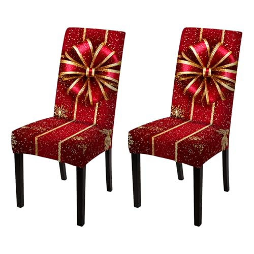 Image of Nuxovilar 2PCS Red Gold Bow Elegant Stretch Chair Covers 23.6x70in