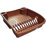 KetoPlastics Large Dish Drainer Rack Kitchen Sink Draining Board Countertop Dish Cup Glass Plate Drying Draining Board with Cutlery Drainer Utensil Holder Plastic - 48 x 39 x 11cm - Rose Gold