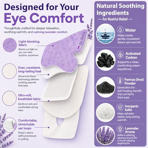 Image of Lure Essentials Steam Eye Mask, Heated Eye Mask, Self Heating Warm Compress for Dry Eyes, Fast Relief for Stye, Puffy Sensitive Eyes, Moist Heat, Relaxation Gifts for Women and Men - Lavender